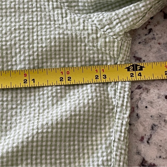 J. Crew Green White Striped Seersucker Button Up Size Large Short Sleeve Cotton - Picture 4 of 5